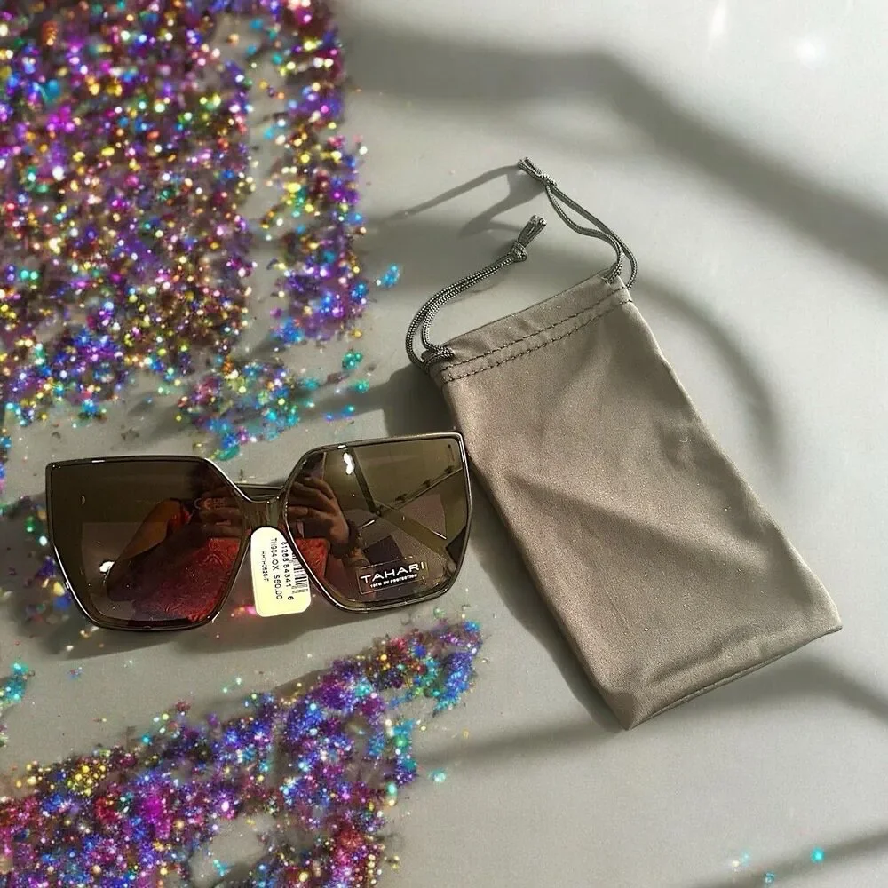 Tahari Oversized Square Sunglasses TH904 OX Shiny Black Frame Gradient Lens NWT